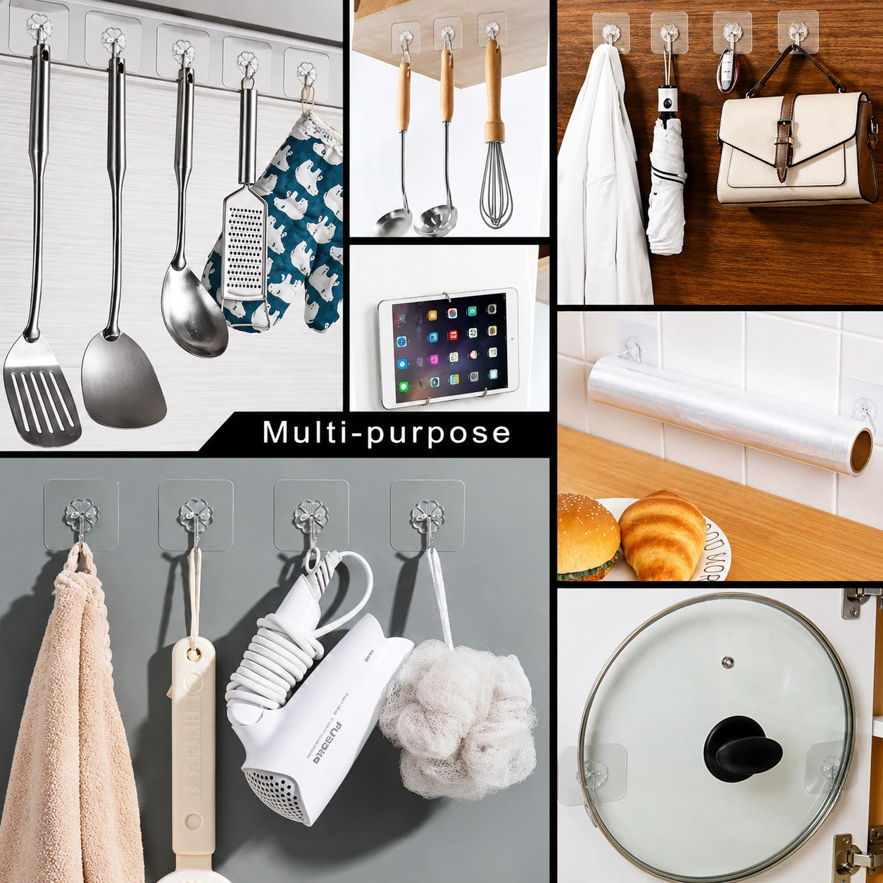 No Drilling, No Wall Damage!” Heavy Duty Flower Adhesive Wall Hooks – 10 Pc Transparent Hooks for Kitchen, Bathroom & Home Organization
