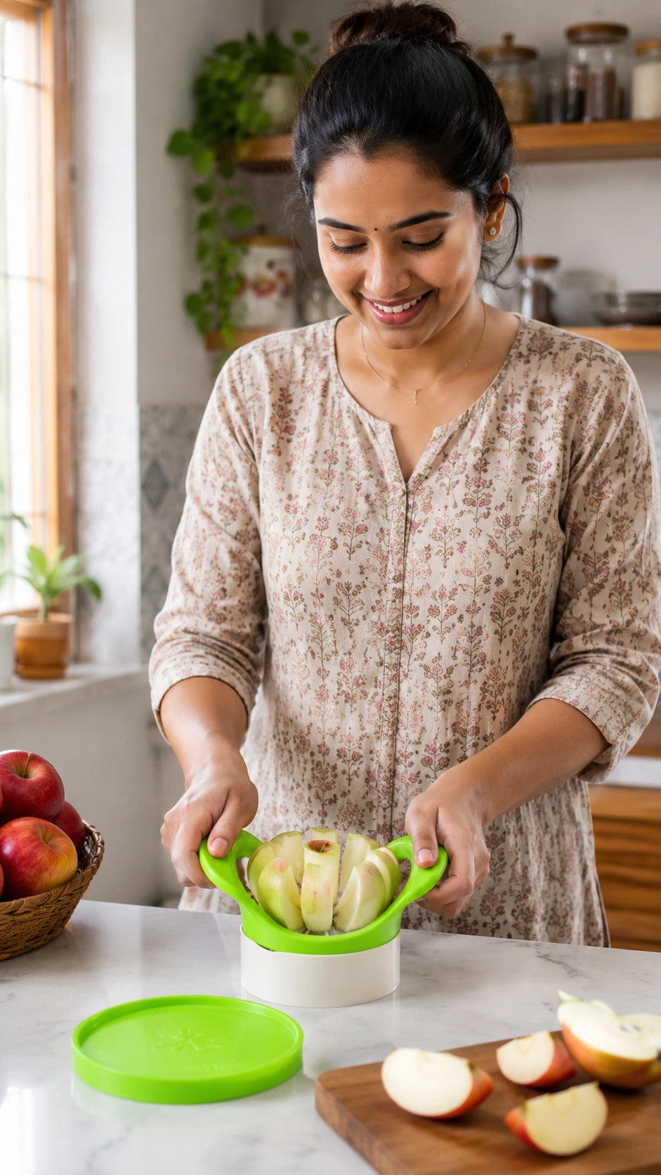 Mess-Free Apple Slicing in Seconds! Apex Apple Cutter with Container & Stainless Steel Blades