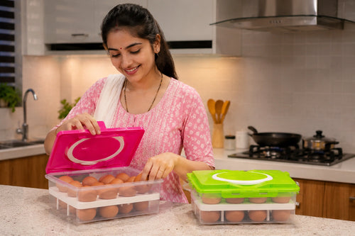 32-Egg Storage Fix! 2-Layer Egg Tray with Lid & Handle for Fridge Travel