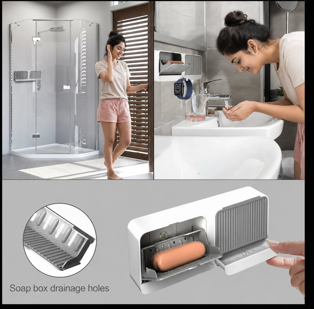 Messy Bathroom? 4-Compartment Wall Mounted Soap Holder for Smart Storage