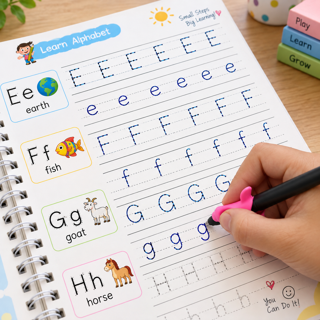 Improve Handwriting Fast! Reusable 4 Pc Magic Copybook Set for Kids & Adults