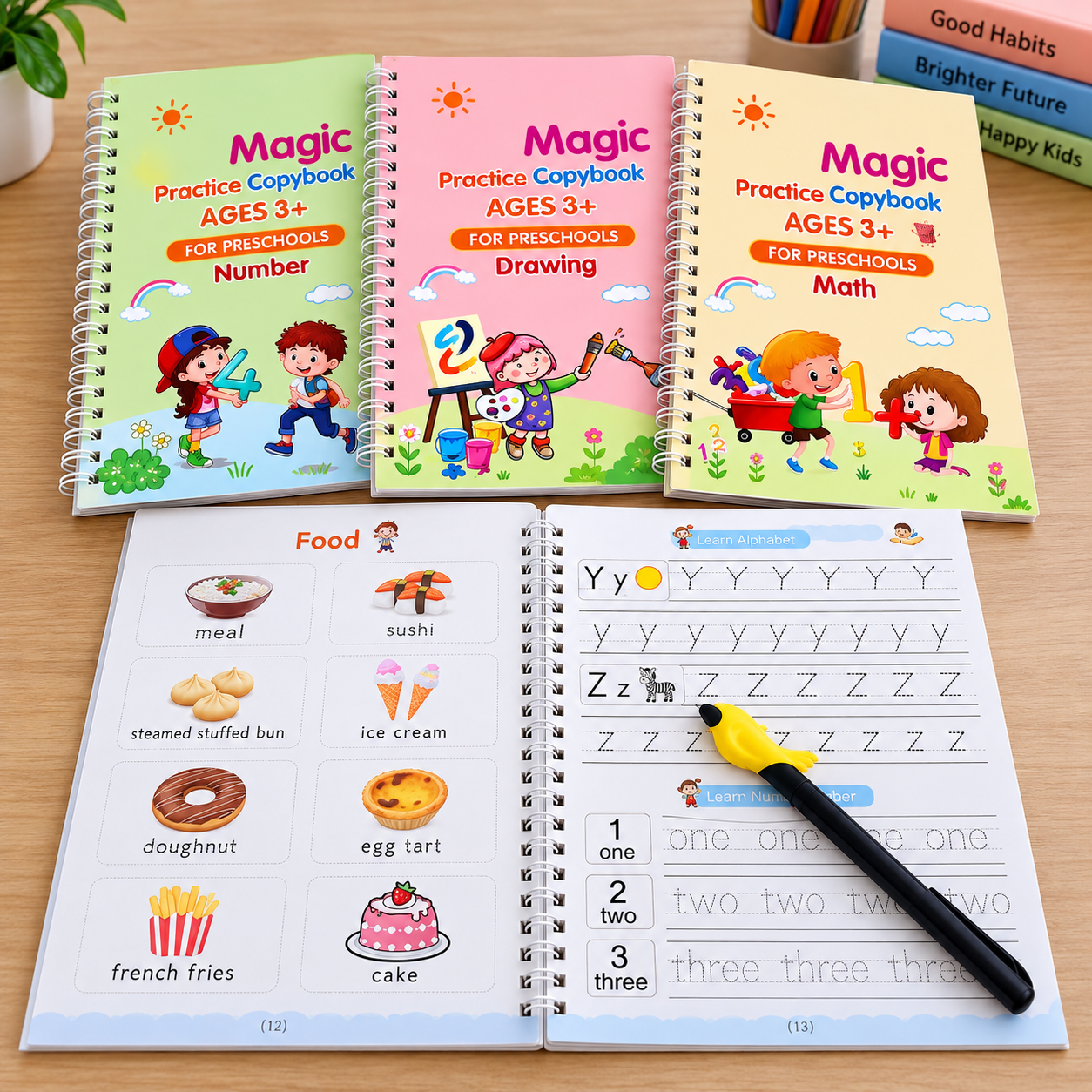 Improve Handwriting Fast! Reusable 4 Pc Magic Copybook Set for Kids & Adults