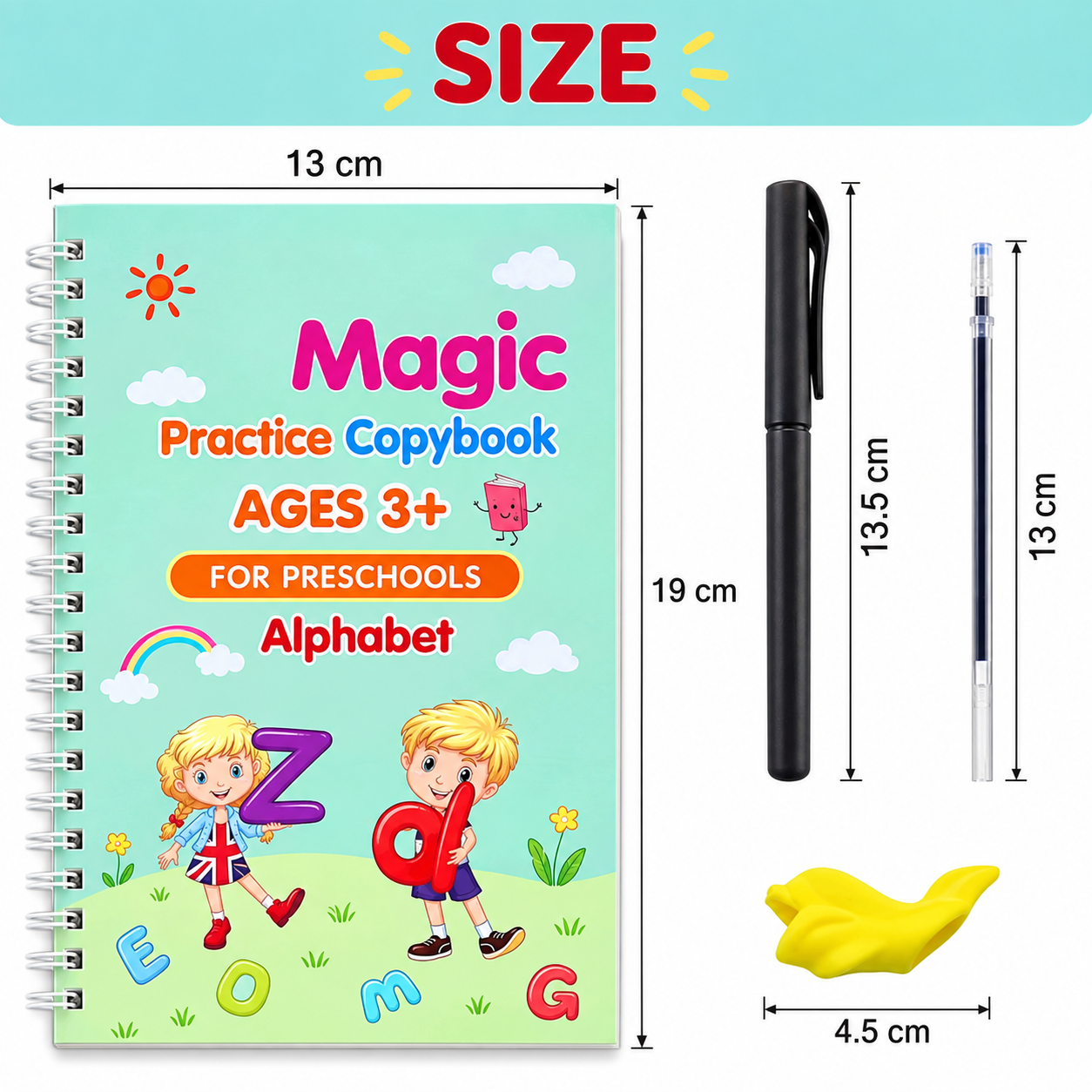 Improve Handwriting Fast! Reusable 4 Pc Magic Copybook Set for Kids & Adults