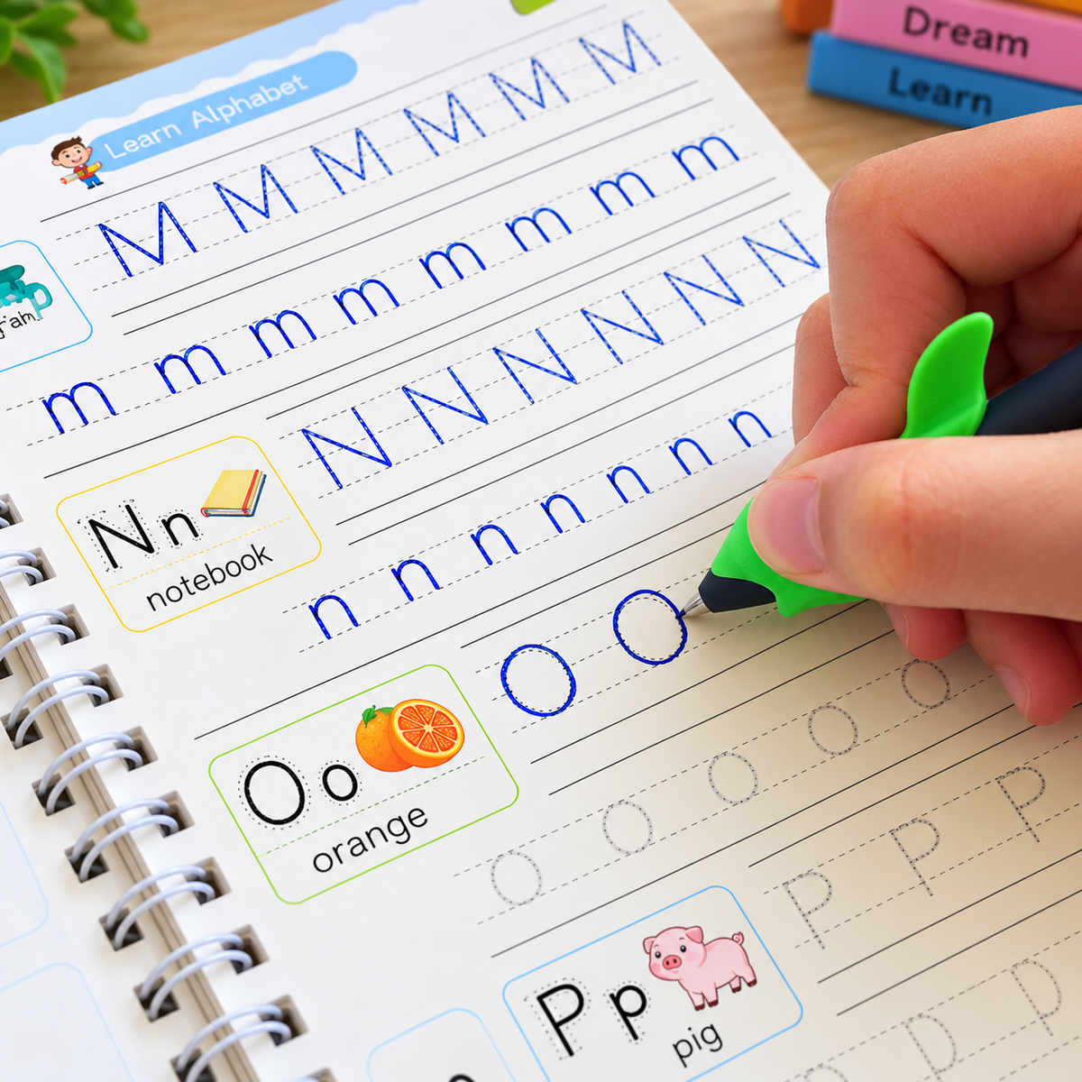 Improve Handwriting Fast! Reusable 4 Pc Magic Copybook Set for Kids & Adults