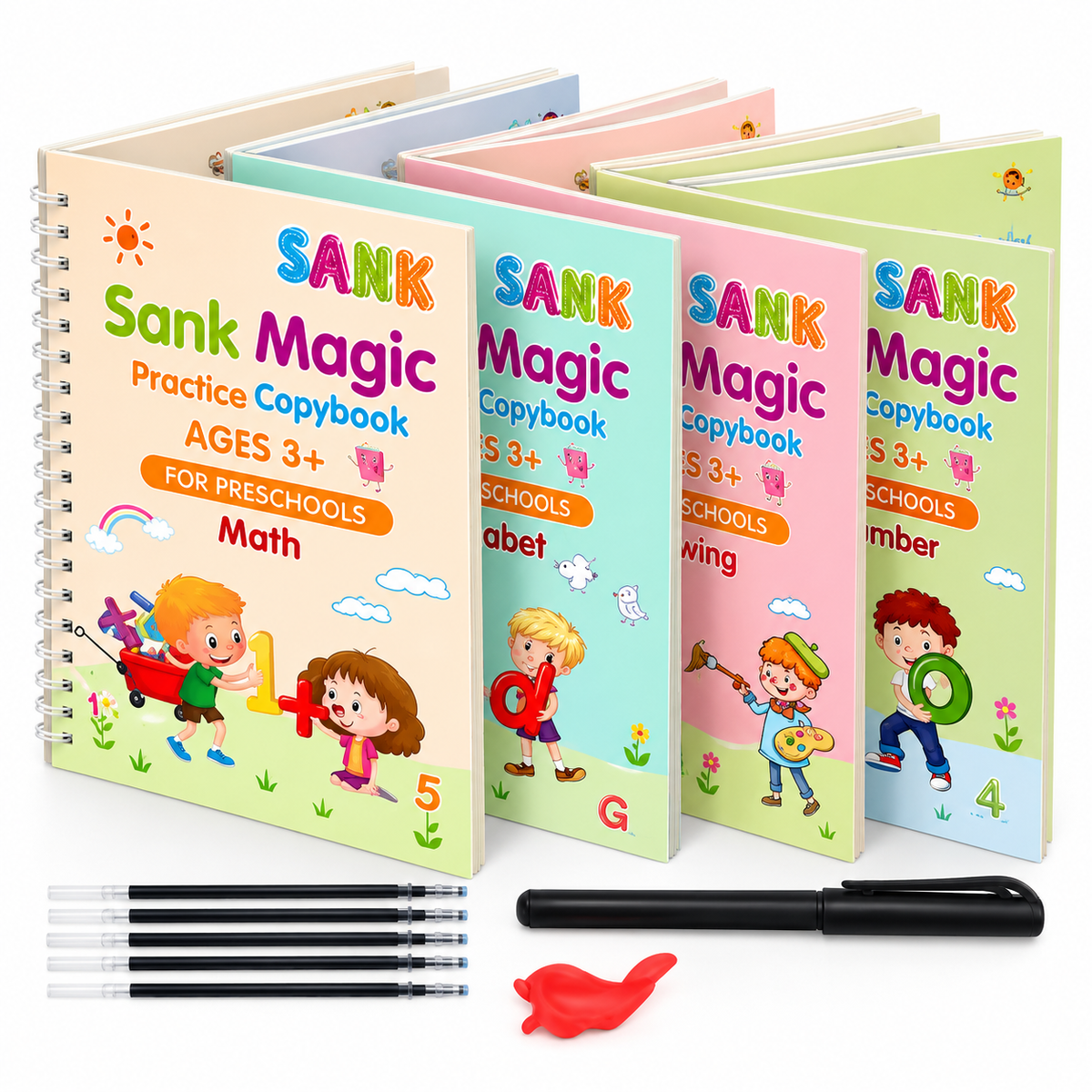 Improve Handwriting Fast! Reusable 4 Pc Magic Copybook Set for Kids & Adults