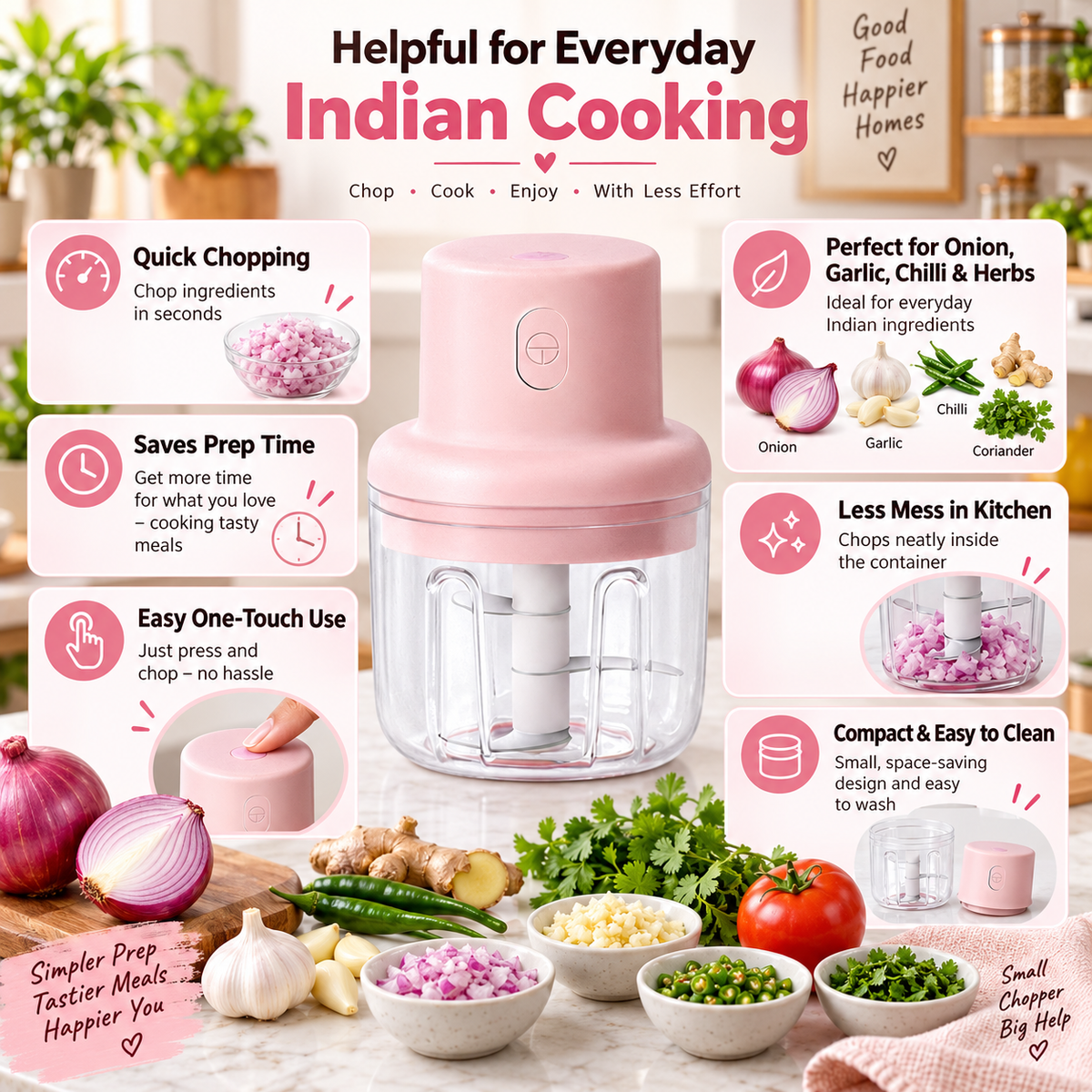 Small Gadget, Big Kitchen Time-Saver! ⚡🧅 Portable Rechargable Electric Food Chopper