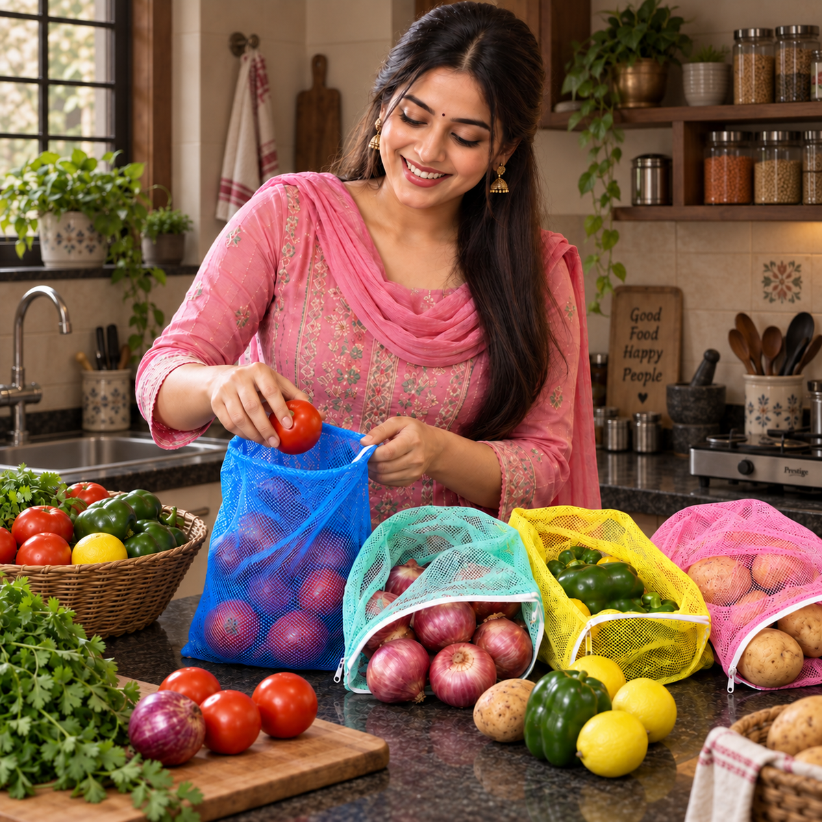 Set of 12 Fresh Storage Bags to Keep Fruits & Veggies Organized