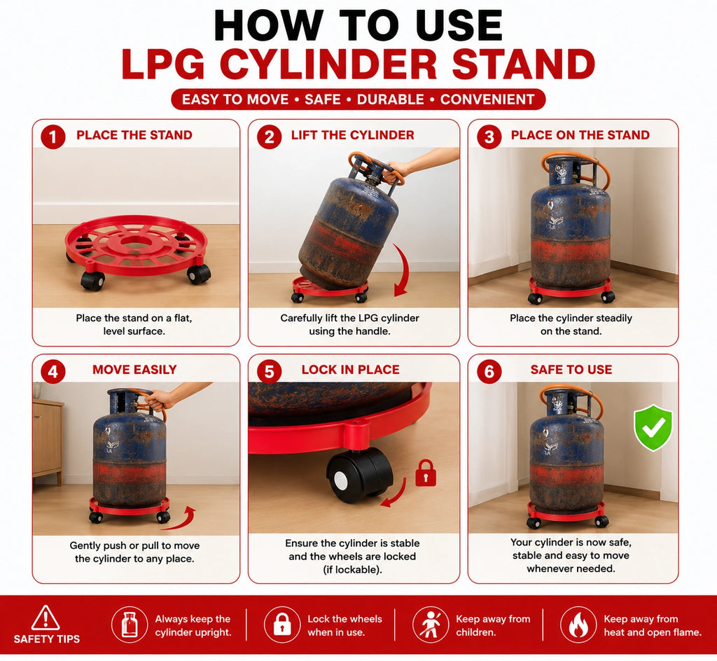 🔥 “Stop Dragging Heavy Cylinders!” – Smart Rolling LPG Gas Cylinder Stand with Wheels for Easy Kitchen Movement & Floor Protection 🚀