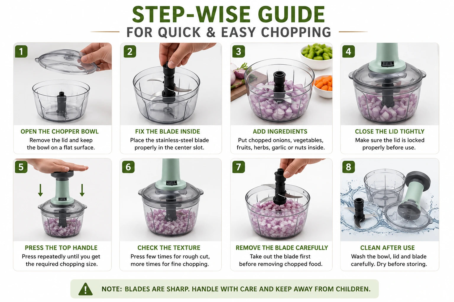 650ml Large Manual Quick Kitchen Helper for Fast Cutting & Chopping with Strong 3-Blade for Mess-Free Kitchen