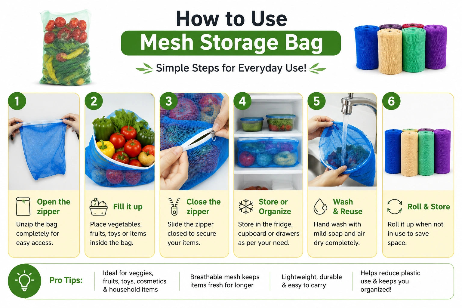 Set of 12 Fresh Storage Bags to Keep Fruits & Veggies Organized